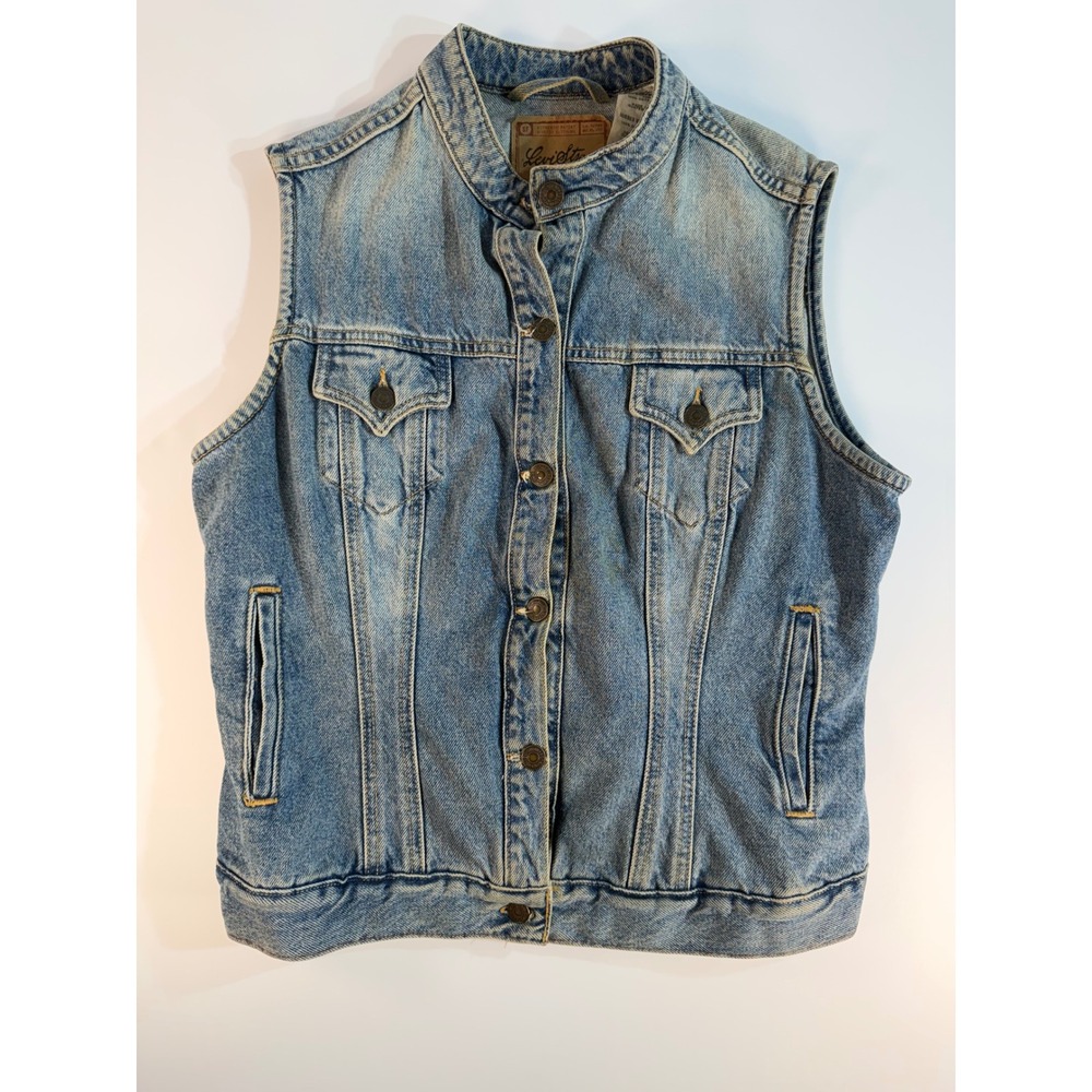 Levi Strauss Signature Denim Vest Womens XL Blue Trucker Jacket Sleeveless Vest